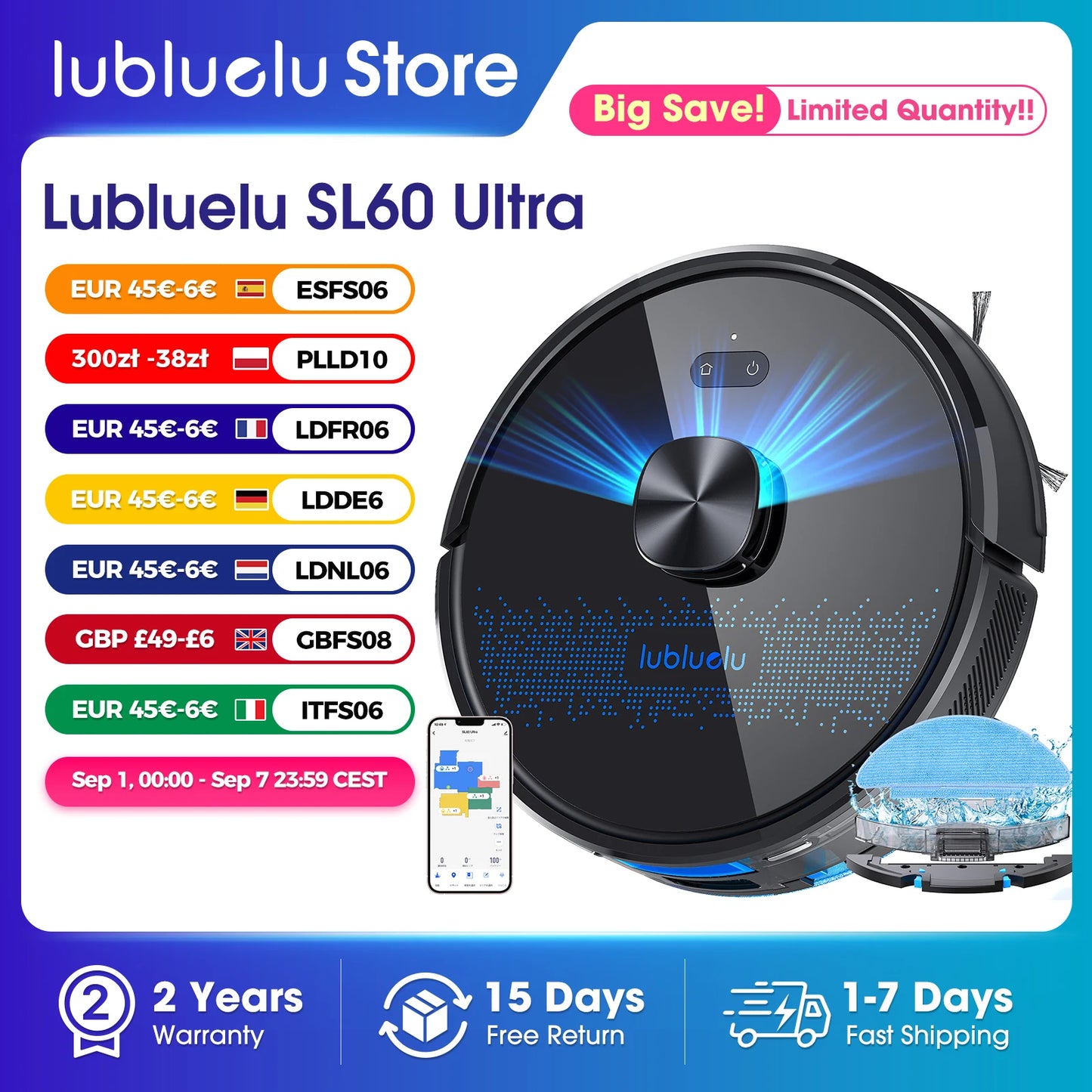 LUBLUELU SAUGROBOTER MIT WISCHMOPP 4500PA